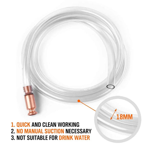 Multi-Purpose Gas Siphon Pump 6ft With 1/2 Inch Valve And Virgin Grade Tubing, shown coiled with copper valve.