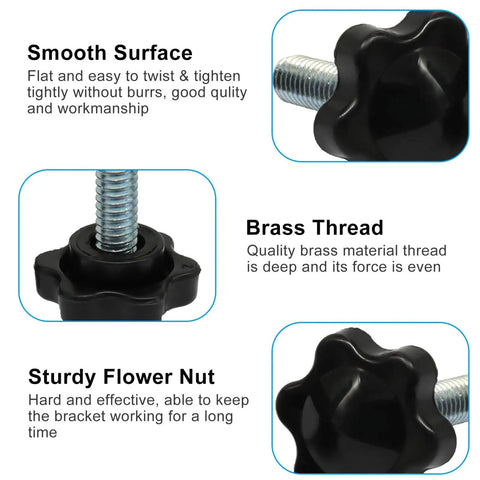 20 Piece Set 1/4-20 Inch Thread Knob Screws with Plastic Star Shaped Nuts, brass thread detail