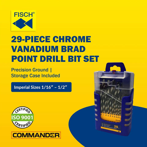 Brad Point Wood Drill Bit Set In Chrome Vanadium, 29 Piece For Precise Holes From One Sixteenth To One Half Inch packaging