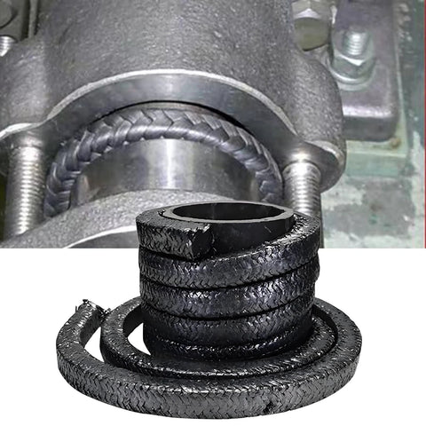 Flexible graphite braided compression packing, 1/8 by 1/8 inch, 10 ft, black braided rings for pumps and valves