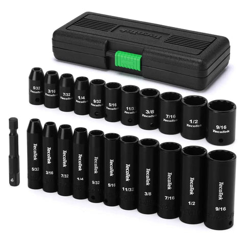 Heavy Duty 23-Piece 1/4 Inch Drive Socket Set With Deep And Shallow 12-Point Impact Sockets Cr-V Steel SAE 5/32 To 9/16 Inch Includes Drill Adapter