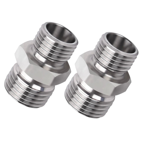 Stainless steel hydraulic hose thread connector fittings, 2 pcs, for mini excavator attachments like thumbs and tilt buckets