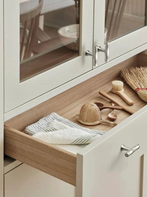Brushed Nickel Cabinet Knobs 10 Pack Hammered Silver Handles installed on kitchen cabinet drawer