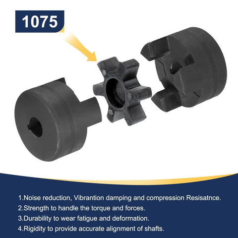 Flexible 3 Piece L Jaw Coupling Set With Buna NBR Rubber Spider For Log Splitter And Hybrid Equipment 1 1/8 Inch Bore With 1/4 Inch By 1/8 Inch Keyway And Set Screw On Each Half Pro Grade High Strength Durable Torque Coupler