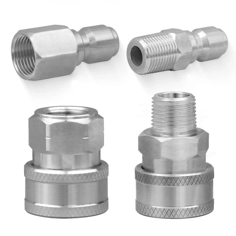 3/8 Inch Pressure Washer Quick Connect Fittings Set Stainless Steel 5000 PSI Male And Female Thread Adapters 4 Pack
