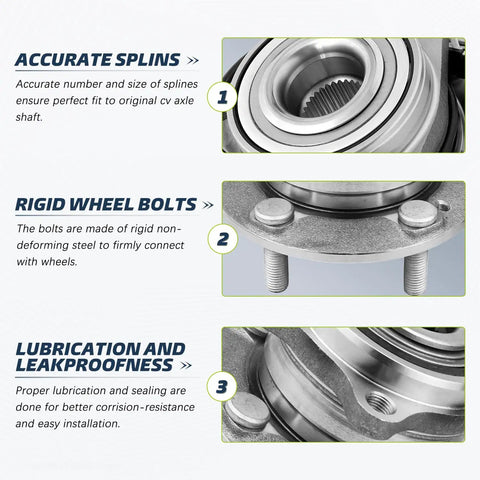 Close-up of Front Or Rear Wheel Bearing Hub Assembly showing splines, rigid bolts, and lubrication system for Hyundai Veracruz, Santa Fe, Kia Sorento.