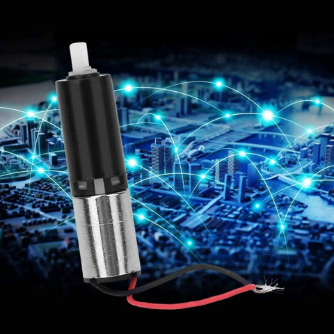 Six Millimeter Precision Mini Micro Planetary Gear Reducer for 3V DC Gear Motor, showcasing aluminum housing on a tech background.