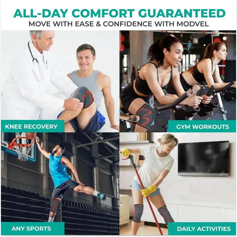 2-Pack Compression Knee Sleeve For Running And All-Day Support, Pain Relief For Meniscus Tear, ACL, Arthritis, And Swelling, shown in use