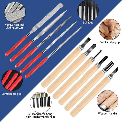 Go To 25 Piece Precision Deburring Kit with craft knife, hand file, carving knife for sanding, modeling, cutting, scraping