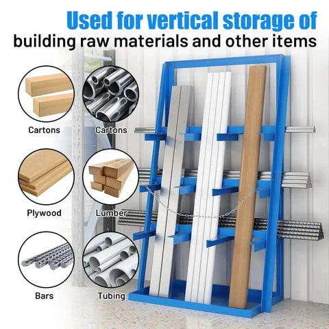 Beefy Vertical Long Parts Storage Rack With 3,000 Lb Capacity For Pipes And Lumber, Heavy Duty Pipe Organizer Shelf with Safety Chain