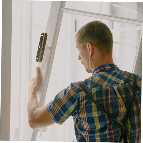 Man installing a door with Long Piano Hinge Set For Cabinets And Furniture Continuous Flush Mount Hinges Pre Drilled.