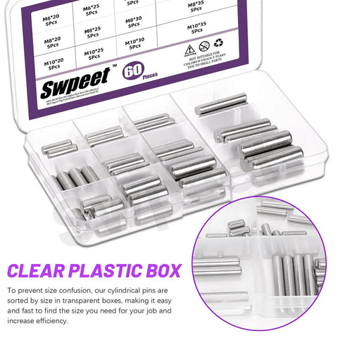 60 Piece M6 M8 M10 Dowel Pin Set In 304 Stainless Steel Dowel Pin Kit With Storage Box Cylindrical Shelf Pins For Quick Fixes