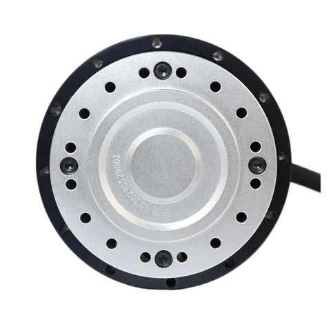 Front view of FPBIGCHA YF20 servo motor with silver faceplate and multiple mounting holes; side cable.