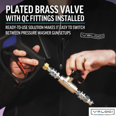 Veloci 3/8 in plated brass ball valve with stainless quick coupler and plug for pressure washer attachments