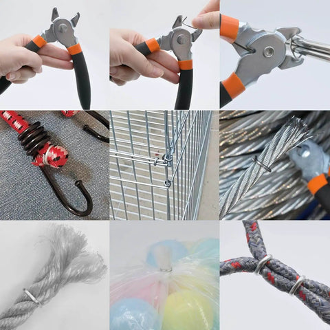 Straight Hog Ring Pliers Kit With 600 Galvanized Rings 150 Per Size 3/8 1/2 3/4 1 Inch Heavy Duty All In One Upholstery Fencing Pet Cages And DIY Binding Set Rust Resistant Steel Pro Grade used in various applications