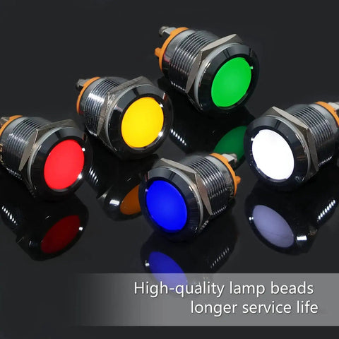 Multicolor LED Indicator Light 19mm Three Quarter Inch Waterproof Signal Lamp with red, green, blue, yellow, white lights