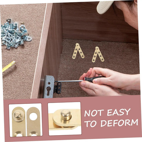 Copper Pivot Hidden Door Hinges 4 Piece Set For Cabinets And Bookcases installed in wooden cabinet, close-up view.