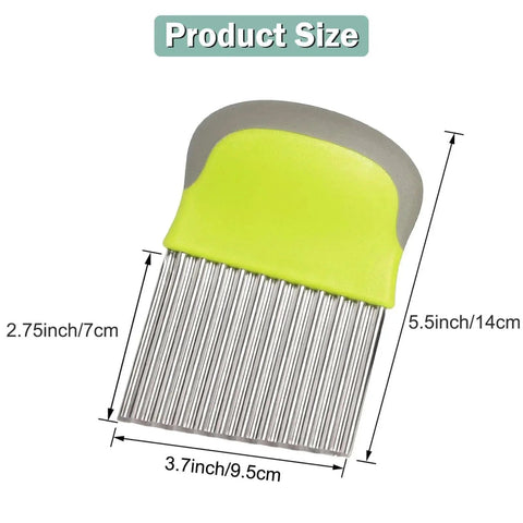 Crinkle Cutter For Veggies And Fries With Stainless Steel Blade Wavy Edge French Fry Crinkle Cutter Slicer For Homemade Crinkle Fries And Veggie Shapes Your Go To Kitchen Tool For Potatoes Carrots Cucumbers Easy To Use, showing size in inches and cm.