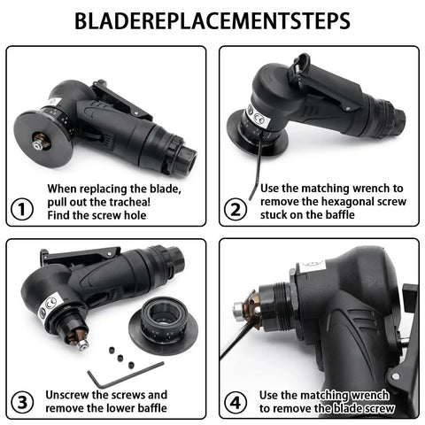 Instructions for blade replacement on Handheld Pneumatic Chamfering Tool With 45 Degree Arc Corner One Quarter Inch Air Inlet