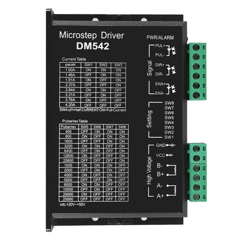 Front view of DM542 microstep driver from 4 Pack DM542 Stepper Motor Drivers For CNC Machines, 2 Phase Digital Microstep Controllers, 20 To 50V DC, 4.2A Max, Replaces M542 M542H, Compatible With Nema 17 23 34 Motors, Smooth Quiet Operation And High Precision Motion For DIY CNC Projects