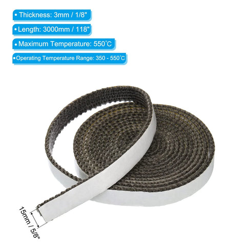 PATIKIL wood stove gasket rope, graphite fiberglass flat self-adhesive, 5/8 x 1/8 x 118 in, black