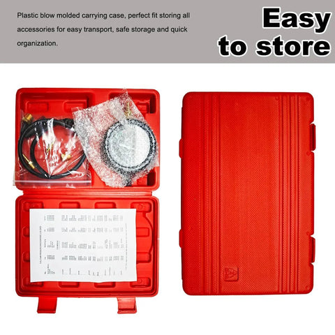 DIY Friendly Fuel Pressure Tester Kit With Vacuum Gauge For Cars And Trucks in red carrying case with components visible