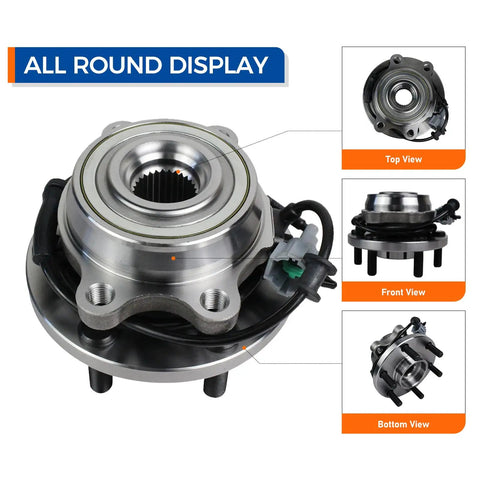 2 Pack Wheel Hub And Bearing Assembly 515065 For 2005 2018 Nissan Frontier 2005 2012 Pathfinder 2005 2015 Xterra And 2009 2012 Suzuki Equator With ABS 6 Lug, all round display showing top, front, and bottom views