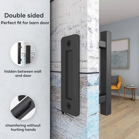 2 Pack 10 Inch Sliding Barn Door Pull Handle With Flush Hardware Double Sided Heavy Duty Rustic Matte Black