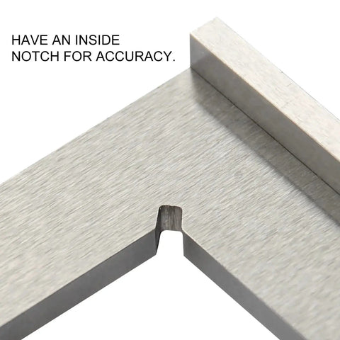 Close-up of Pro Grade 4 Inch Machinist Square Engineer Right Angle Ruler With Seat 4 by 2.8 inch showing inner notch.