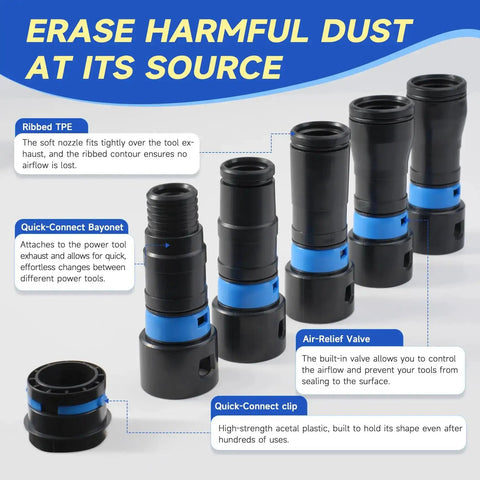 Adapters from 16 Ft Dust Collection Hose Kit For Home And Workshop Vacuum Systems With 1 1/4 Inch Hose 360 Degree Quick Connect.