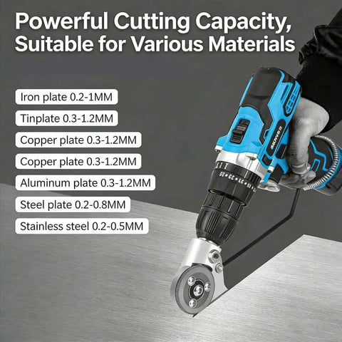 Drill Nibbler Sheet Metal Cutter Attachment For DIY Projects And Home Repairs turns any drill into a sparks-free burr-free cutter.