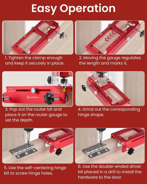 Step-by-step guide on using Built Tough Aluminum Door Hinge Jig For 2.5 To 5 Inch Hinges Adjustable Jamb Router Jig By JoblikeBrez