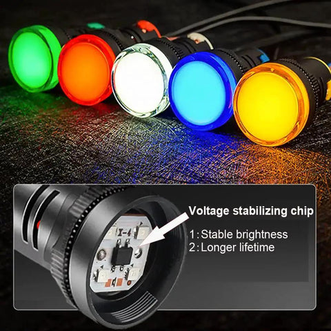 12-Pack 22mm LED Indicator Lights 12-24V AC DC Pilot Signal Lights with voltage stabilizing chip, multi-color set includes red, green, blue, orange