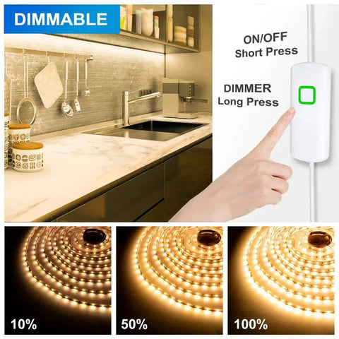 Under Cabinet LED Lighting Kit With Sixteen Point Four Foot Dimmable Tape Light 1050 Lumen Super Bright Warm White 3000K in kitchen