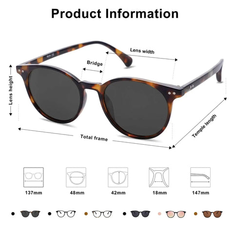 Small Round Polarized Sunglasses For Women And Men, Vintage Style UV400 Lenses, Lightweight Polycarbonate Frame In Tortoise