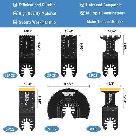 Beast All In One 26 Piece Titanium Oscillating Saw Blades Kit For Wood Metal Plastic With Multitool Blades AIFICUT Set displayed