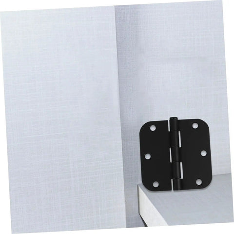 Heavy Duty Iron Door Hinges 2 Pack With Rounded Corner Design for Cabinets and Outdoor Gates installed on a door edge.