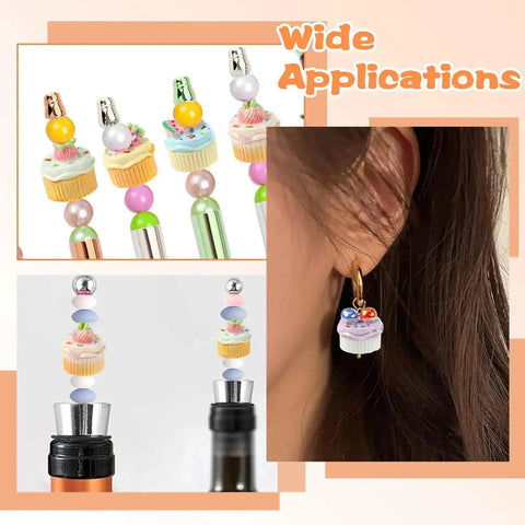 Imitation Food Resin Beads Set 30 Pcs 3D Fruit Cupcake Mini Dessert Spacers used as ear jewelry and bottle decor