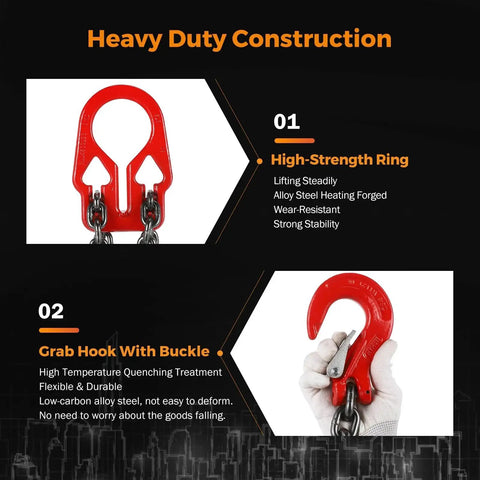 BEAMNOVA lifting chains with adjuster hooks, red 5/16 in x 10 ft heavy-duty chain sling