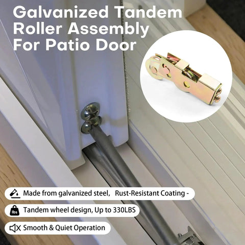 2 Pack One And A Quarter Inch Sliding Glass Door Tandem Rollers Replacement Kit For Patio Doors Up To 330 Lbs installed view