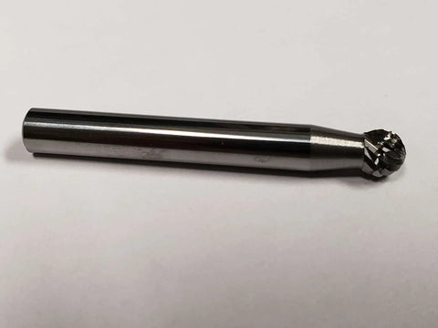 One Quarter Inch SD 1 Ball Bur Double Cut Solid Carbide With AlTiN Coating, shown side view on white background