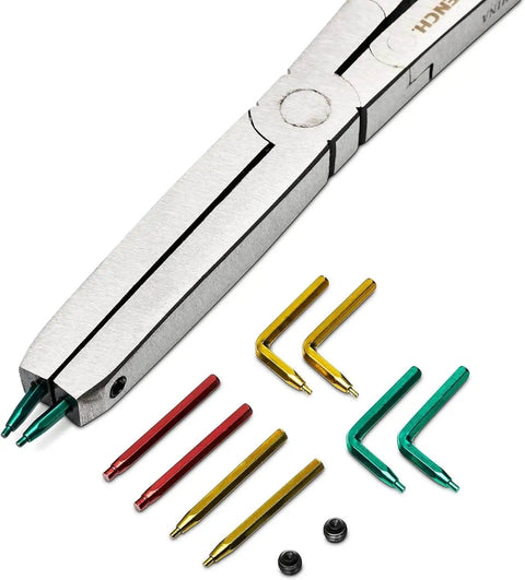 Double-X External Snap Ring Pliers For Tight Spaces With Extra Reach And Jaw Opening Wider Than The Handles, Built With A Compound Joint For Confined Areas, Pro Grade Durability, Model 82033 with interchangeable tips