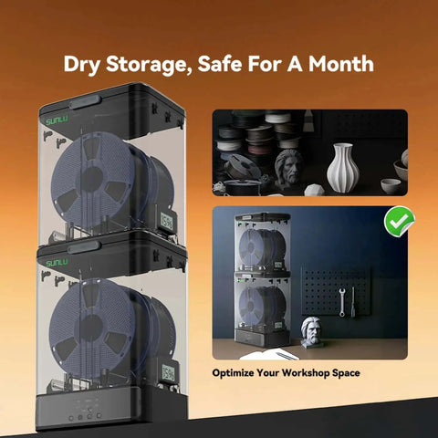 SP2 Filament Box Dryer With Rapid Heating To 70C, stackable design, drying cabinet for 3D printing filaments, double stacked view