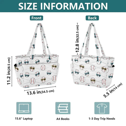 Roomy Quilted Tote Bag For Women With Zipper Large Travel Work Bag 18L Capacity That Fits A 15 Inch Laptop Front and Back View