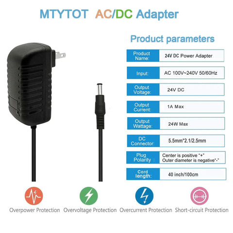 Budget Friendly 24V DC 1A Power Supply Adapter For LED Strips And CCTV Cameras, 100-240V AC Input To 24V DC 24W