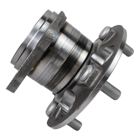 Rear AWD Wheel Bearing And Hub Assembly For Lexus RX330 RX350 RX400h Toyota Highlander And Venza 2004 Through 2016 5 Lug No ABS Replacement Budget Friendly Premium Quality Replacement For Easy Install And Quiet Performance showing side view with five lug bolts and metallic finish