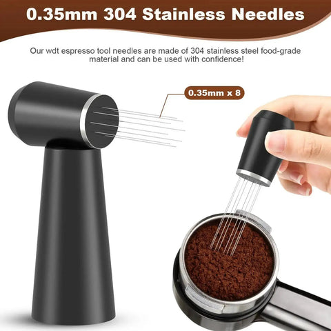 Espresso Distribution Tool WDT With 8 Pin 0.35mm Stainless Steel Needles used in portafilter for even coffee extraction