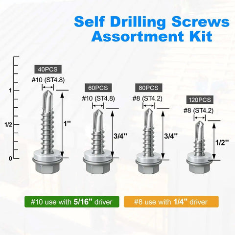 300 Piece Self Tapping Screws Assortment Kit Self Drilling For Metal Sheet Metal Screws With Hex Washer Head Rust Resistant
