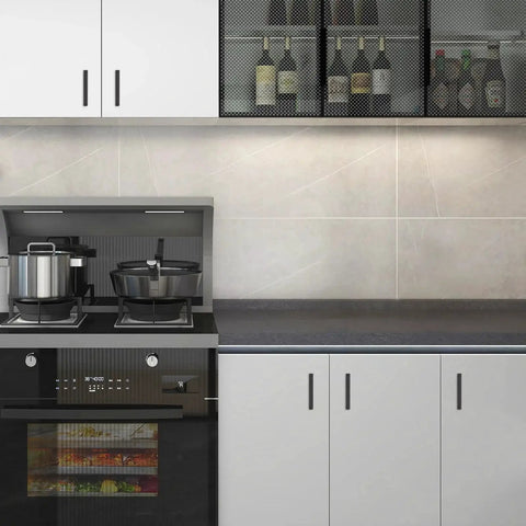 Kitchen with matte black cabinet pulls set 10 pack with knurled handles 5 inch hole centers, featuring durable aluminum and zinc alloy construction.