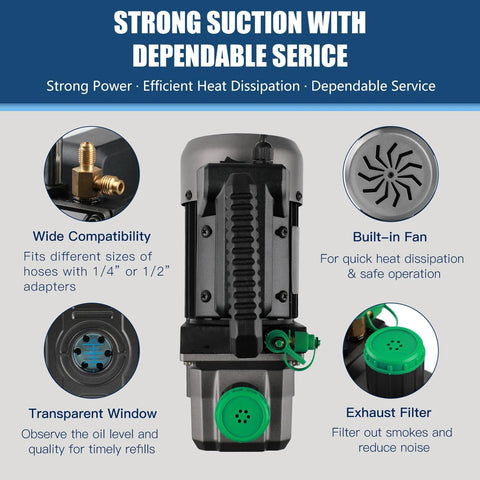 PB Motor TECH vacuum pump 4.5CFM 1/3HP with 3-way R1234yf AC manifold gauge set and built-in fan